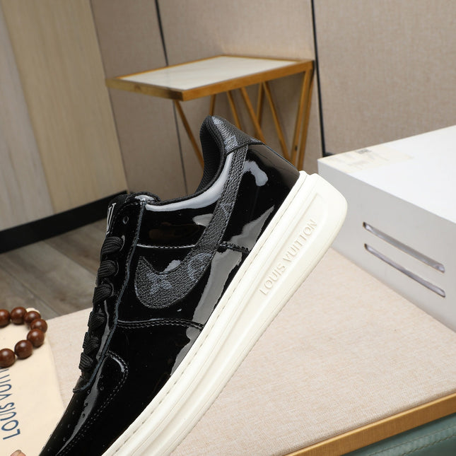 LV AIR FORCE 1 GLOSSY BLACK CALFSKIN WITH MONOGRAM LOGO