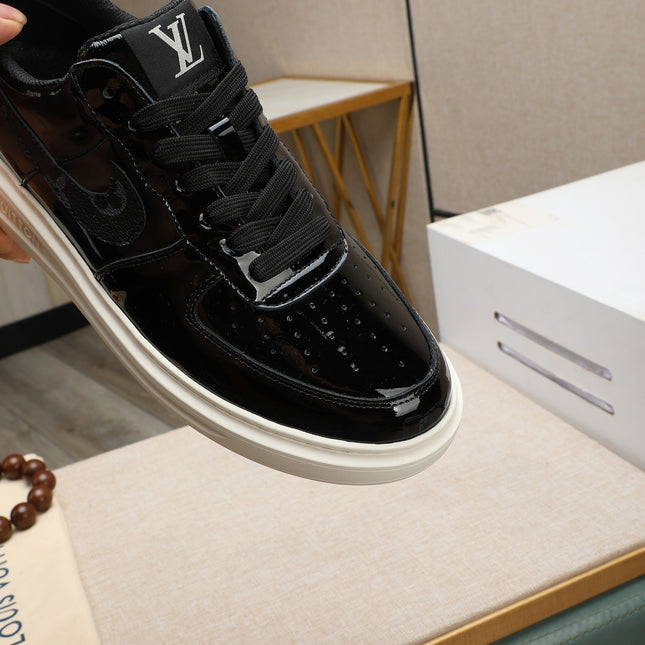 LV AIR FORCE 1 GLOSSY BLACK CALFSKIN WITH MONOGRAM LOGO