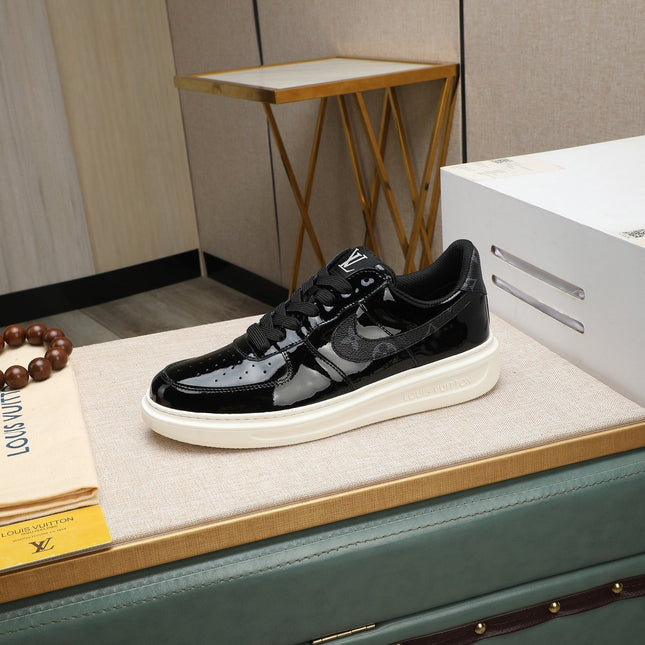 LV AIR FORCE 1 GLOSSY BLACK CALFSKIN WITH MONOGRAM LOGO