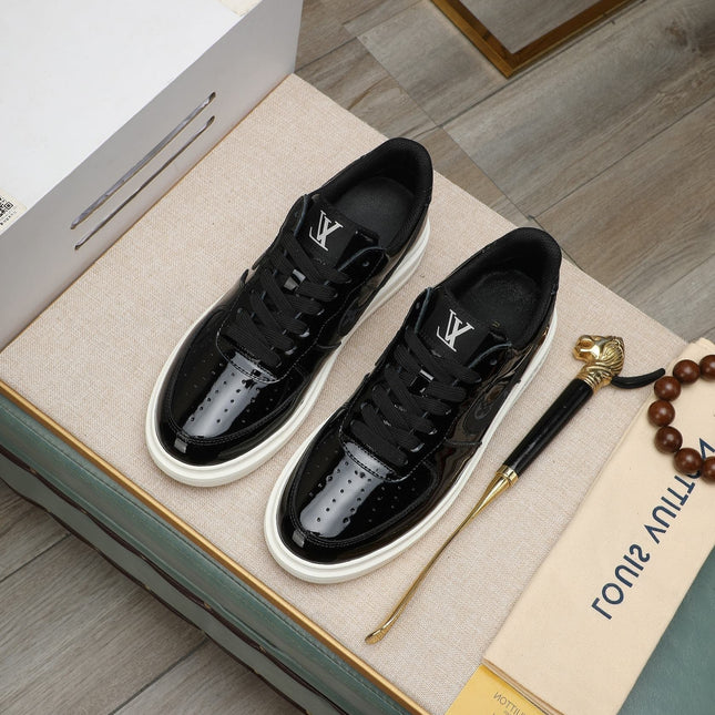 LV AIR FORCE 1 GLOSSY BLACK CALFSKIN WITH MONOGRAM LOGO