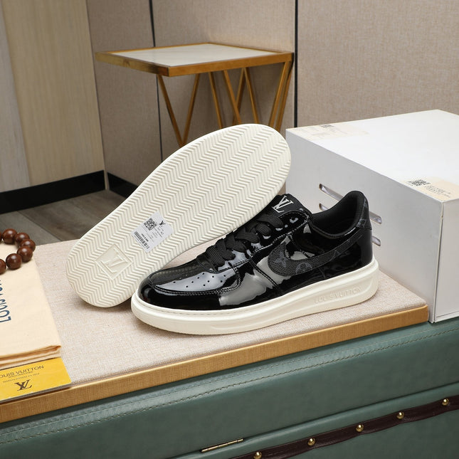 LV AIR FORCE 1 GLOSSY BLACK CALFSKIN WITH MONOGRAM LOGO