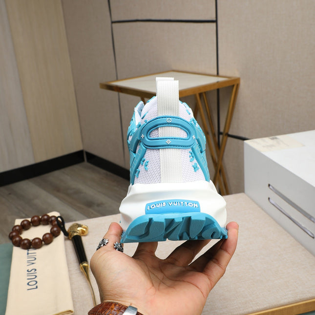LV TRAINER WHITE MIX BLUE CALFSKIN AND BREATHABLE MESH