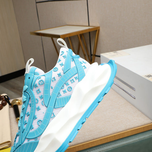 LV TRAINER WHITE MIX BLUE CALFSKIN AND BREATHABLE MESH