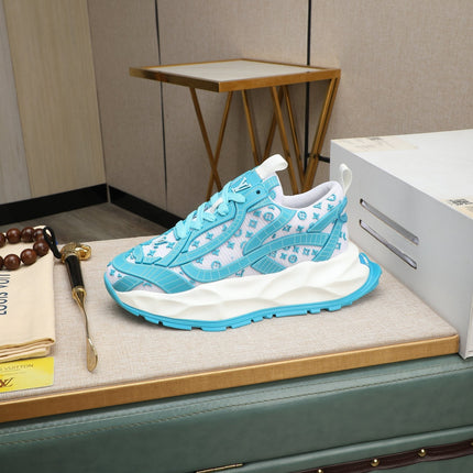 LV TRAINER WHITE MIX BLUE CALFSKIN AND BREATHABLE MESH