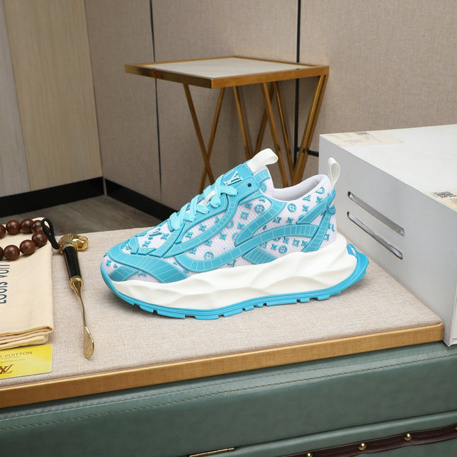 LV TRAINER WHITE MIX BLUE CALFSKIN AND BREATHABLE MESH