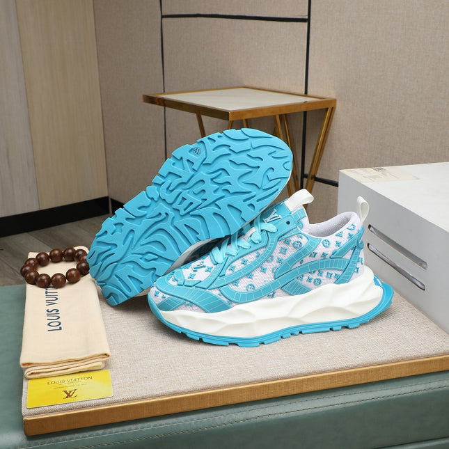 LV TRAINER WHITE MIX BLUE CALFSKIN AND BREATHABLE MESH