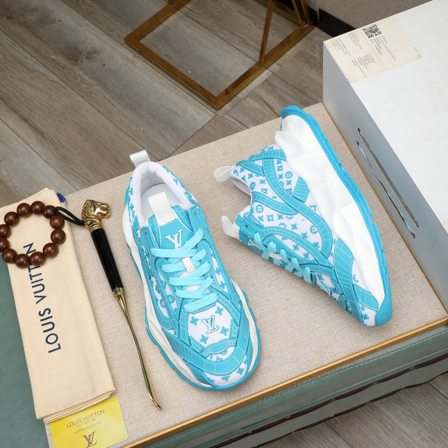 LV TRAINER WHITE MIX BLUE CALFSKIN AND BREATHABLE MESH