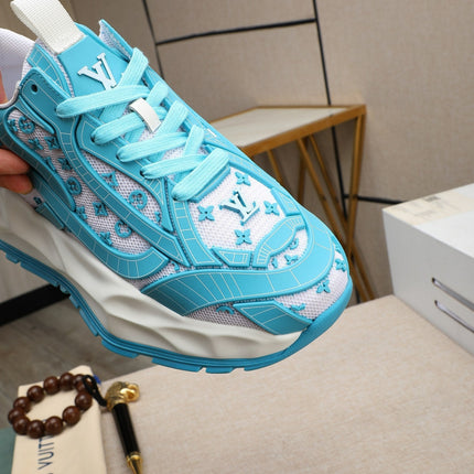 LV TRAINER WHITE MIX BLUE CALFSKIN AND BREATHABLE MESH