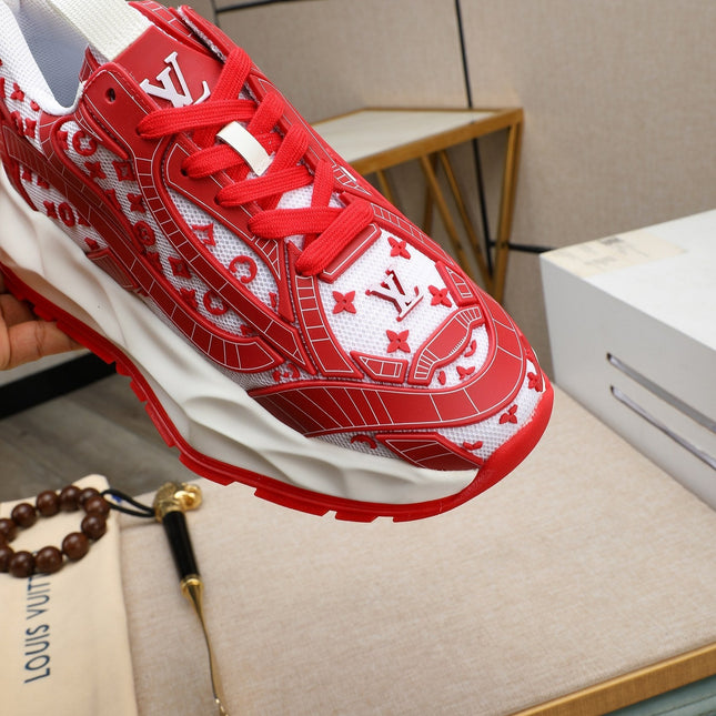 LV TRAINER WHITE MIX RED CALFSKIN AND BREATHABLE MESH