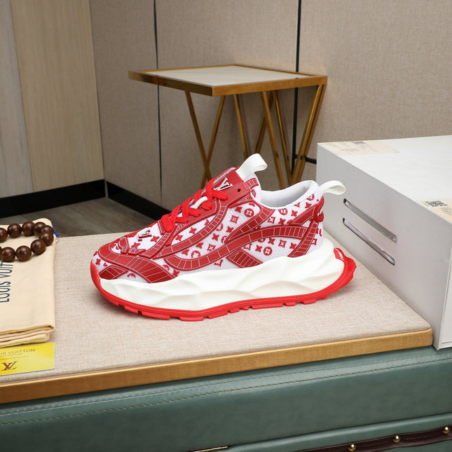 LV TRAINER WHITE MIX RED CALFSKIN AND BREATHABLE MESH