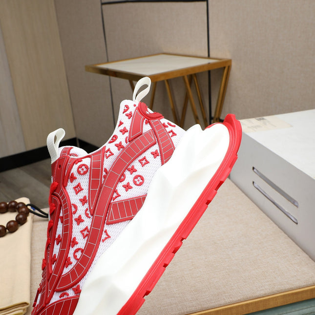 LV TRAINER WHITE MIX RED CALFSKIN AND BREATHABLE MESH