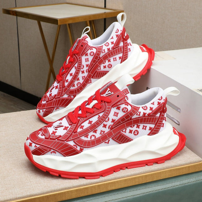 LV TRAINER WHITE MIX RED CALFSKIN AND BREATHABLE MESH
