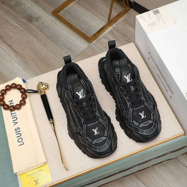 LV TRAINER IN BLACK CALFSKIN AND BREATHABLE MESH