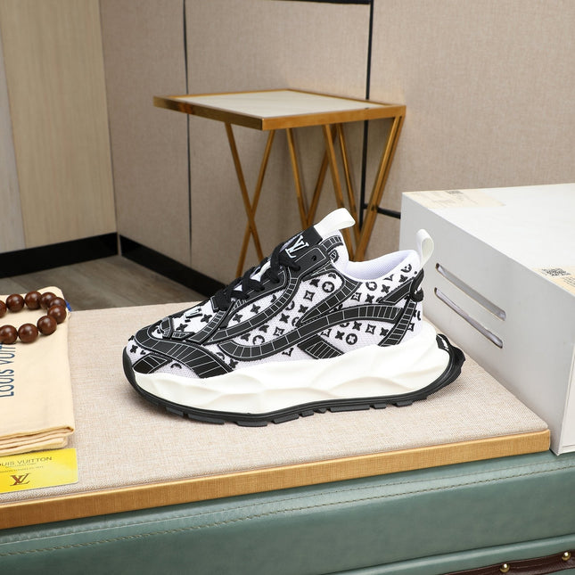 LV TRAINER WHITE MIX BLACK CALFSKIN AND BREATHABLE MESH