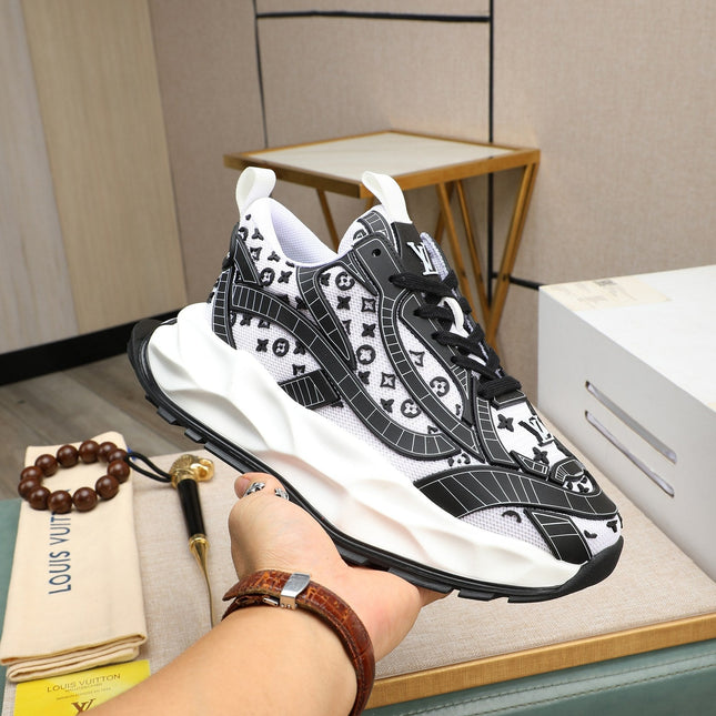 LV TRAINER WHITE MIX BLACK CALFSKIN AND BREATHABLE MESH