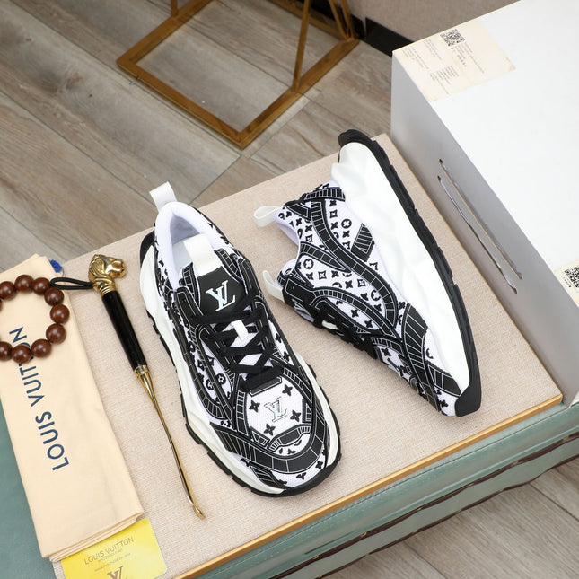 LV TRAINER WHITE MIX BLACK CALFSKIN AND BREATHABLE MESH