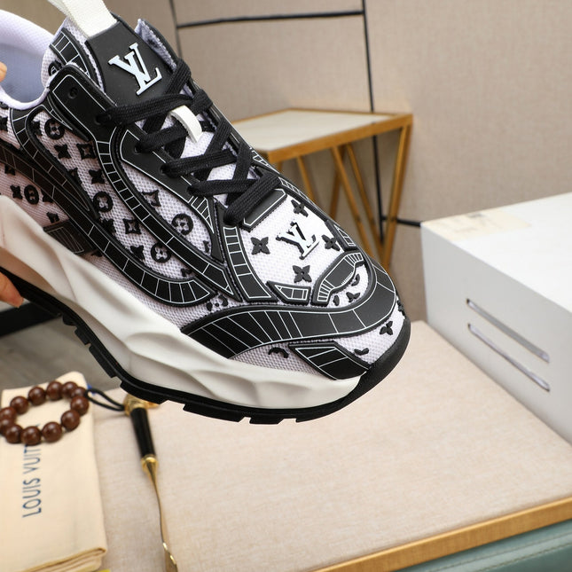 LV TRAINER WHITE MIX BLACK CALFSKIN AND BREATHABLE MESH
