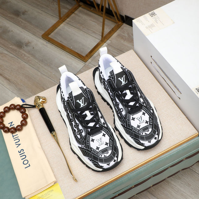 LV TRAINER WHITE MIX BLACK CALFSKIN AND BREATHABLE MESH