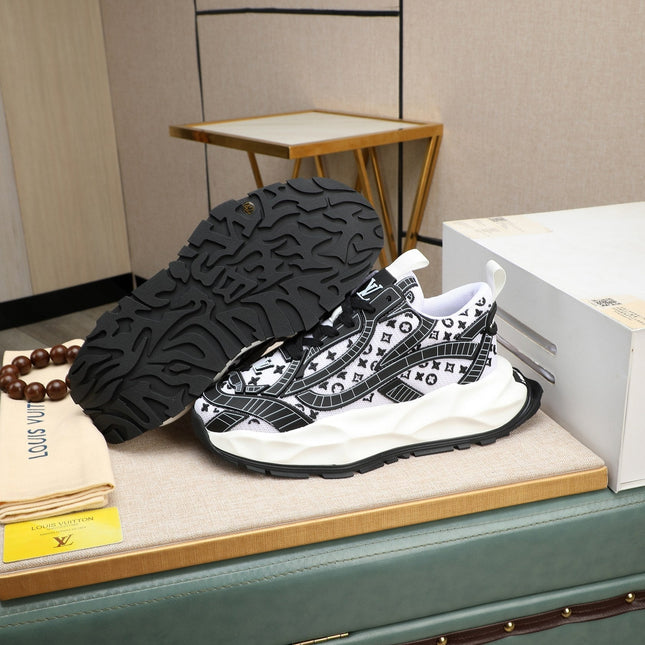 LV TRAINER WHITE MIX BLACK CALFSKIN AND BREATHABLE MESH