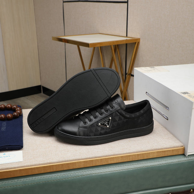PRA RE-NYLON SNEAKERS IN BLACK LEATHER AND FABRIC