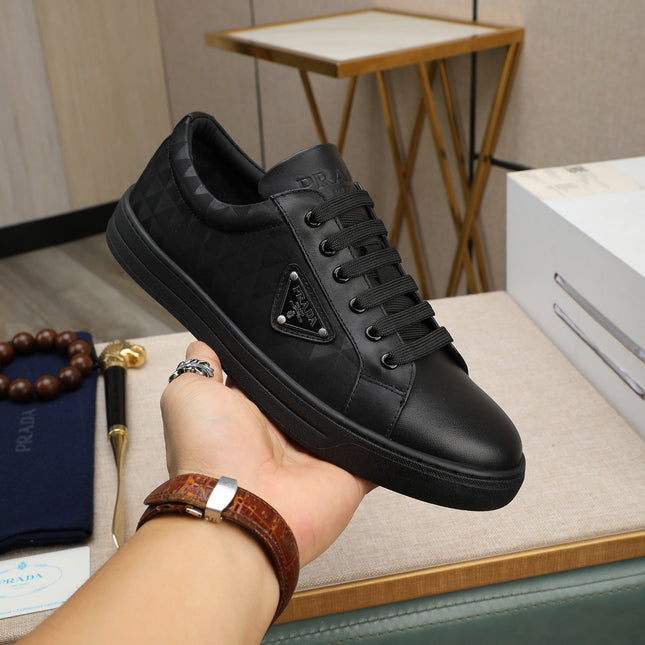 PRA RE-NYLON SNEAKERS IN BLACK LEATHER AND FABRIC