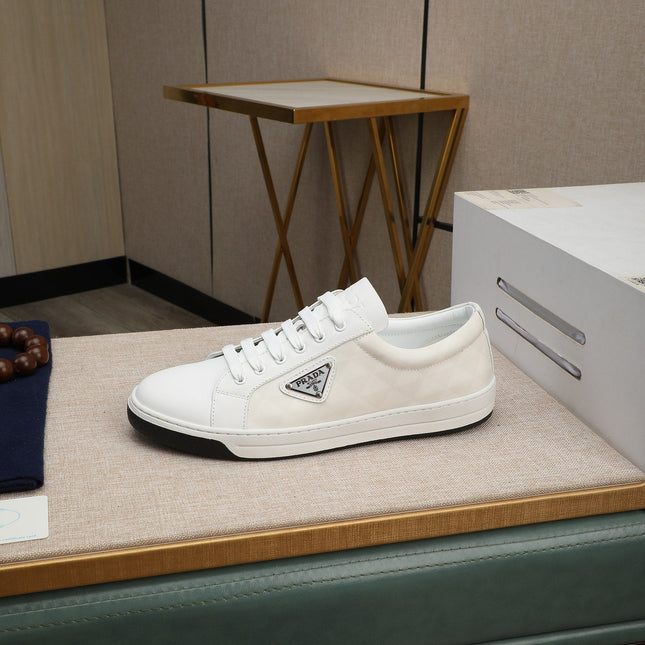 PRA RE-NYLON SNEAKERS IN WHITE LEATHER AND FABRIC