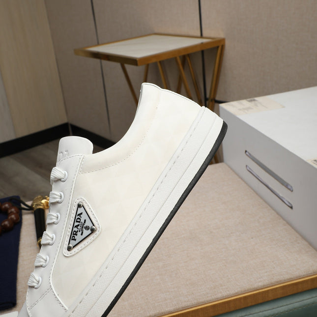 PRA RE-NYLON SNEAKERS IN WHITE LEATHER AND FABRIC