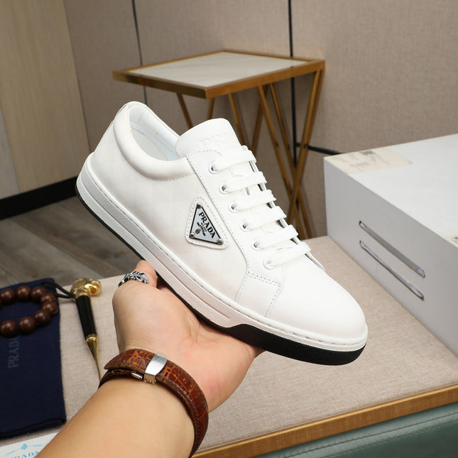 PRA RE-NYLON SNEAKERS IN WHITE LEATHER AND FABRIC