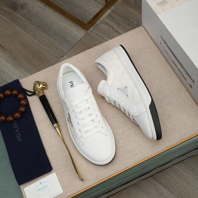 PRA RE-NYLON SNEAKERS IN WHITE LEATHER AND FABRIC
