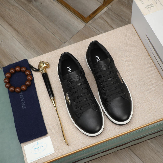 PRA RE-NYLON SNEAKERS IN BLACK MIX WHITE LEATHER AND FABRIC