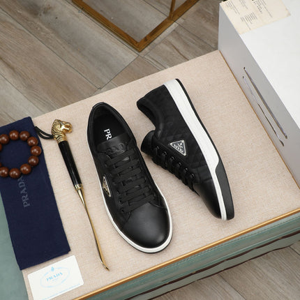 PRA RE-NYLON SNEAKERS IN BLACK MIX WHITE LEATHER AND FABRIC