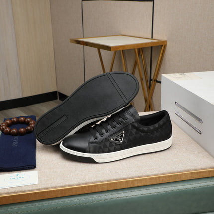 PRA RE-NYLON SNEAKERS IN BLACK MIX WHITE LEATHER AND FABRIC