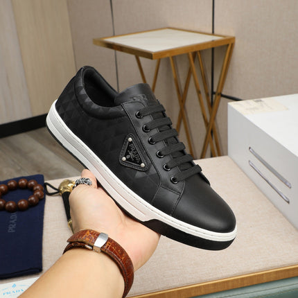 PRA RE-NYLON SNEAKERS IN BLACK MIX WHITE LEATHER AND FABRIC