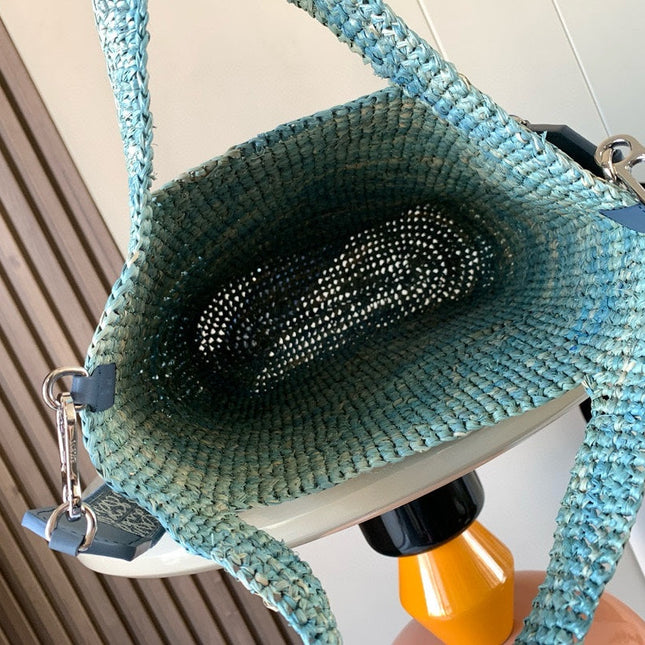 LOE 30 SLIT BAG IN DENIM BLUE RAFFIA AND CALFSKIN