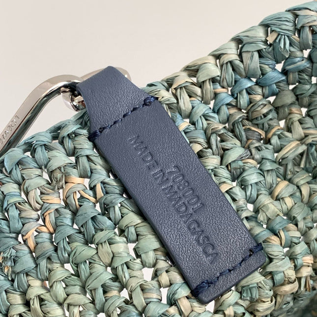LOE 30 SLIT BAG IN DENIM BLUE RAFFIA AND CALFSKIN