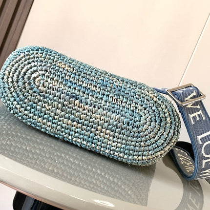 LOE 30 SLIT BAG IN DENIM BLUE RAFFIA AND CALFSKIN