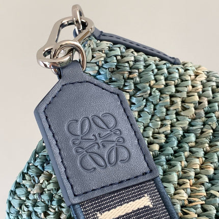 LOE 30 SLIT BAG IN DENIM BLUE RAFFIA AND CALFSKIN
