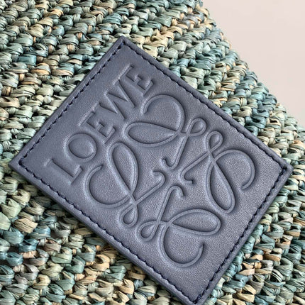 LOE 30 SLIT BAG IN DENIM BLUE RAFFIA AND CALFSKIN