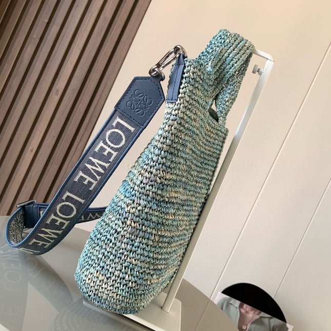 LOE 30 SLIT BAG IN DENIM BLUE RAFFIA AND CALFSKIN