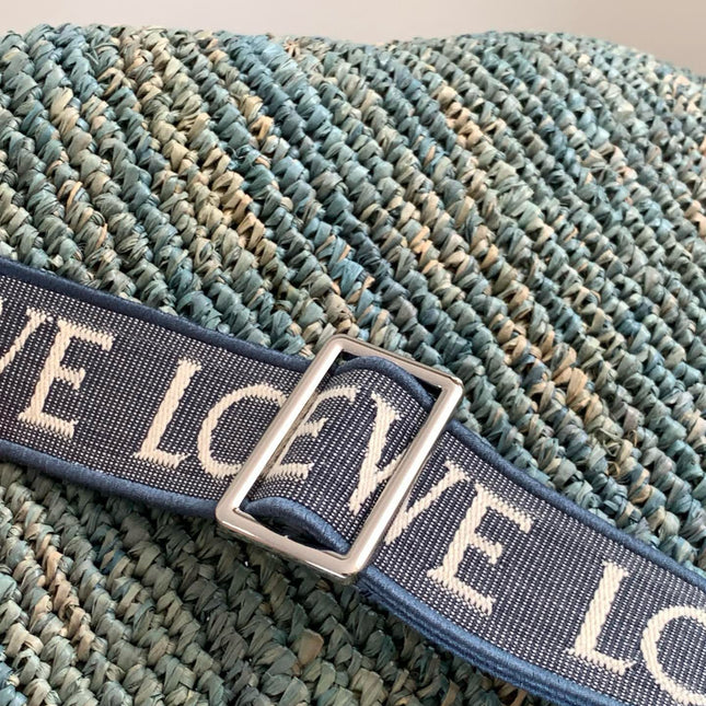 LOE 30 SLIT BAG IN DENIM BLUE RAFFIA AND CALFSKIN