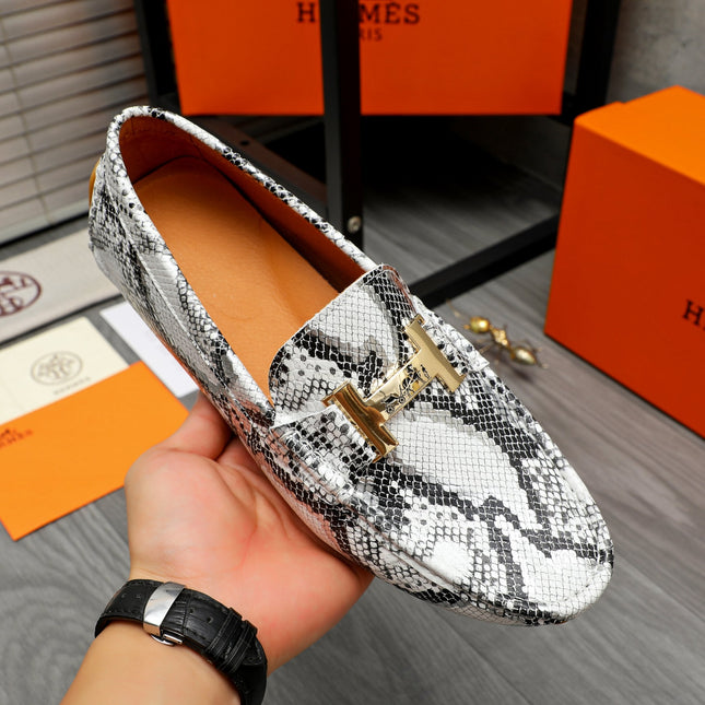 HM SNAKESKIN MOTIF LOAFER WHITE AND BLACK CALFSKIN