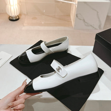 mary jane flat white black patent calfskin