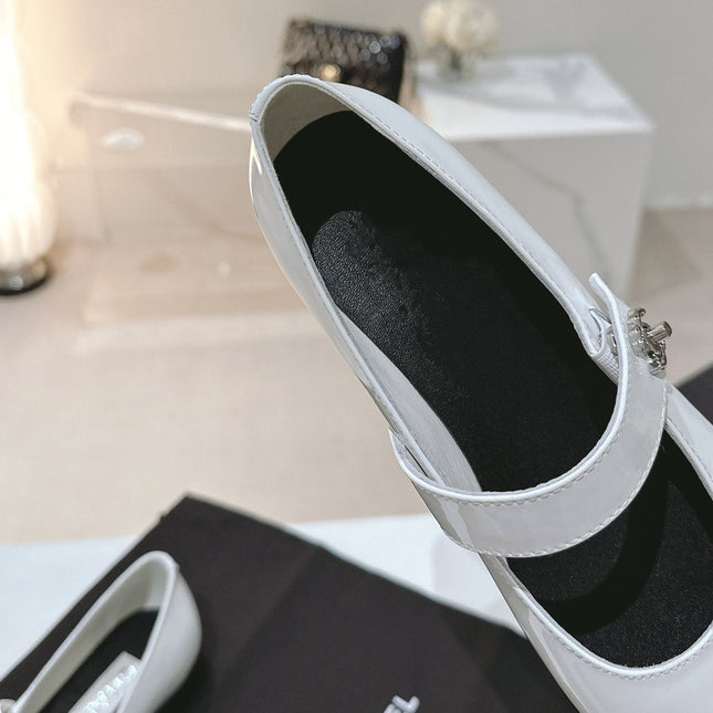 mary jane flat white black patent calfskin