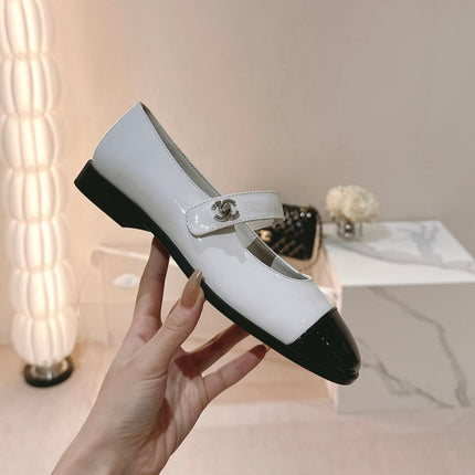 mary jane flat white black patent calfskin