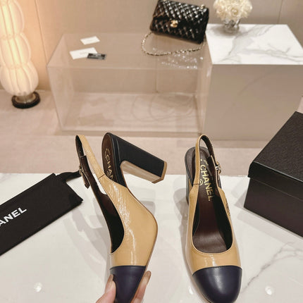 HIGH SLINGBACKS PEANUT BROWN MIX BLACK SHEEPSKIN