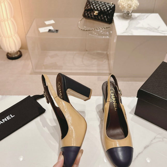 HIGH SLINGBACKS PEANUT BROWN MIX BLACK SHEEPSKIN