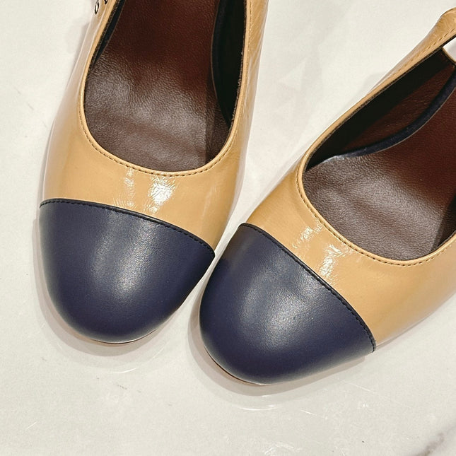 HIGH SLINGBACKS PEANUT BROWN MIX BLACK SHEEPSKIN