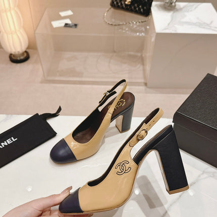 HIGH SLINGBACKS PEANUT BROWN MIX BLACK SHEEPSKIN