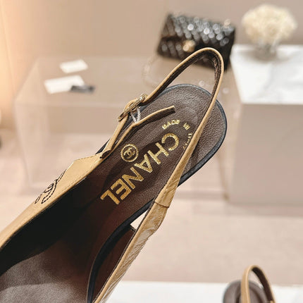 HIGH SLINGBACKS PEANUT BROWN MIX BLACK SHEEPSKIN