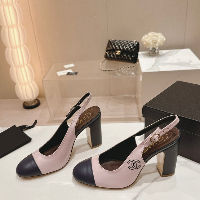 HIGH SLINGBACKS LIGHT PINK MIX BLACK SHEEPSKIN